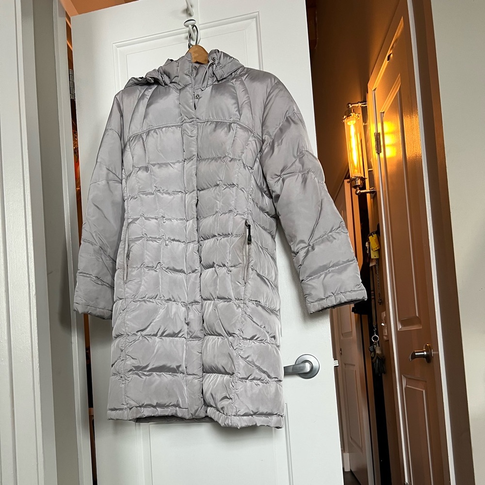 Calvin Klein light gray 3/4 length quilted puffer parka